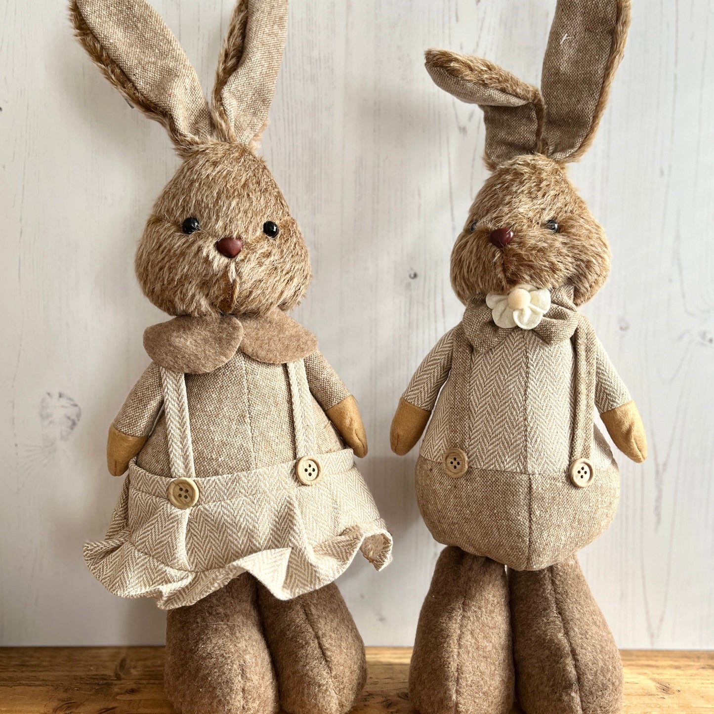 Freestanding Plush Bunny Figurine – Mr or Mrs Bunny, Rustic Easter Decor, Farmhouse Spring Ornament, Cute Plush Rabbit Decoration