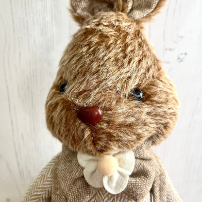 Freestanding Plush Bunny Figurine – Mr or Mrs Bunny, Rustic Easter Decor, Farmhouse Spring Ornament, Cute Plush Rabbit Decoration