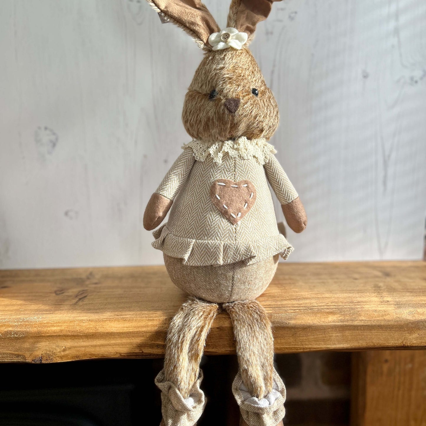 Dangling Legs Plush Bunny – Mr or Mrs Shelf Sitter, Easter Bunny Decor, Rustic Spring Ornament, Farmhouse Bunny Decoration