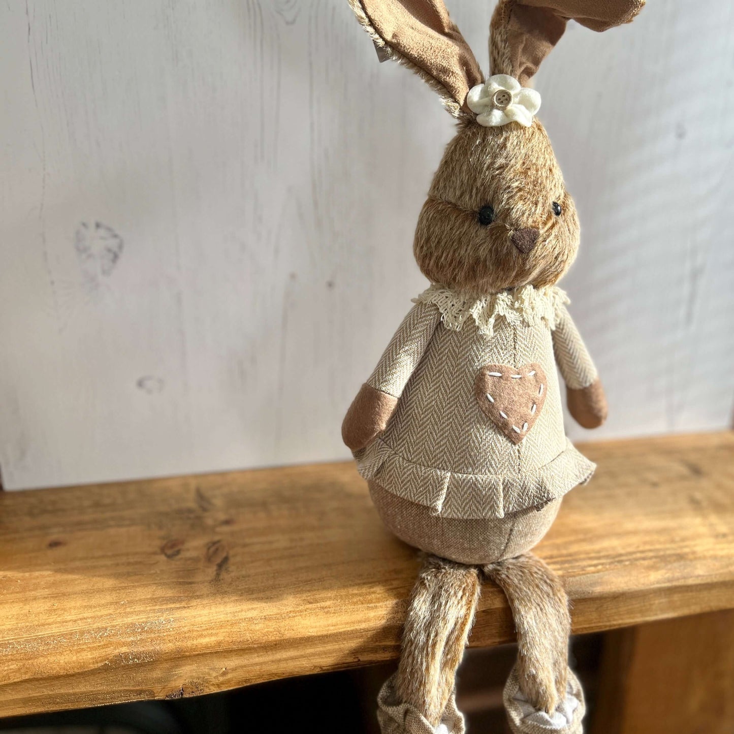 Dangling Legs Plush Bunny – Mr or Mrs Shelf Sitter, Easter Bunny Decor, Rustic Spring Ornament, Farmhouse Bunny Decoration