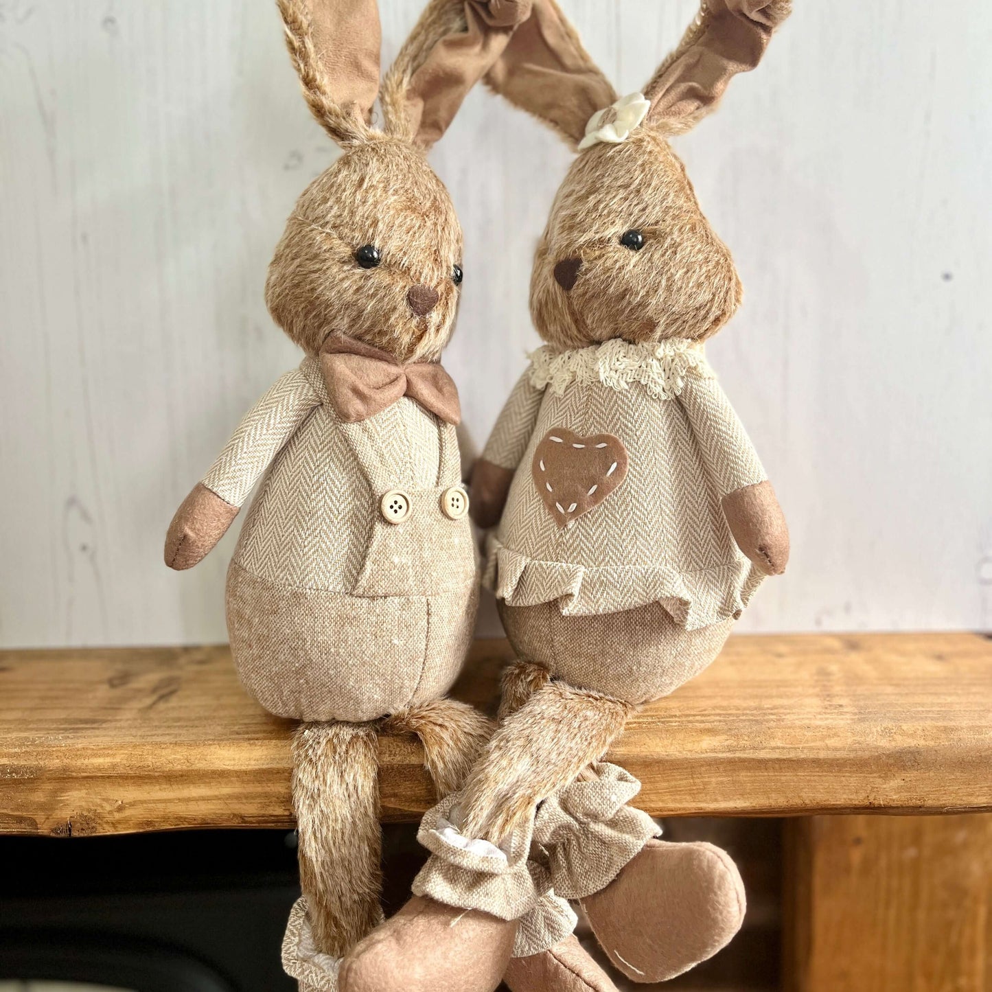 Dangling Legs Plush Bunny – Mr or Mrs Shelf Sitter, Easter Bunny Decor, Rustic Spring Ornament, Farmhouse Bunny Decoration