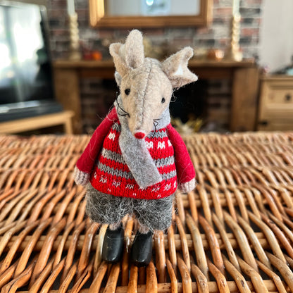 Felt Christmas Mouse with Red Jumper