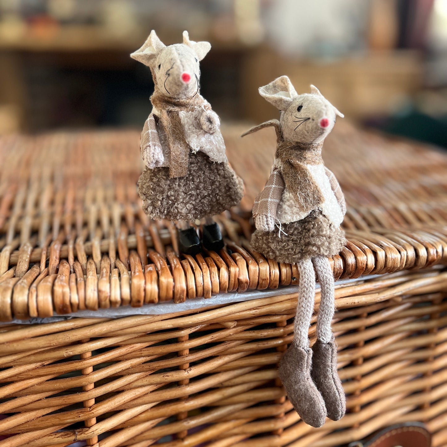 Beige Fabric Mouse Shelf Sitters