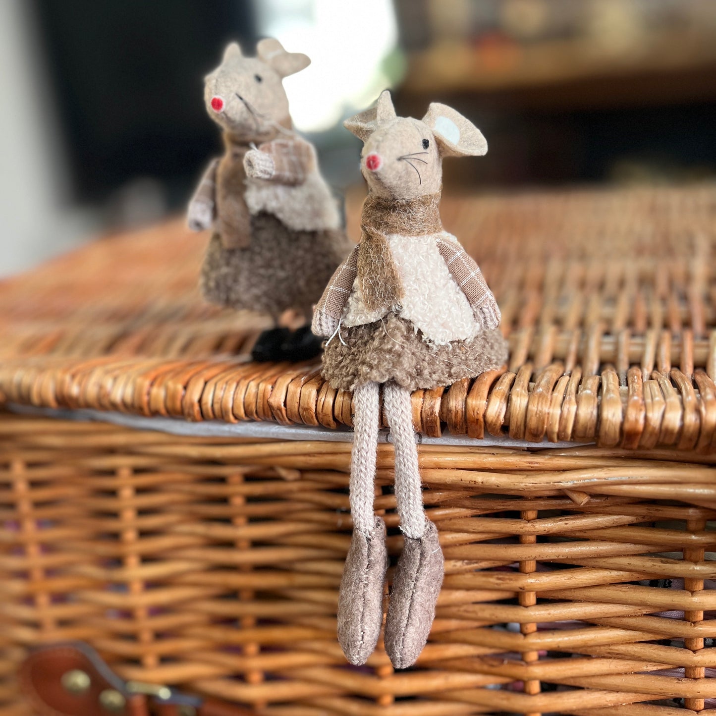 Beige Fabric Mouse Shelf Sitters