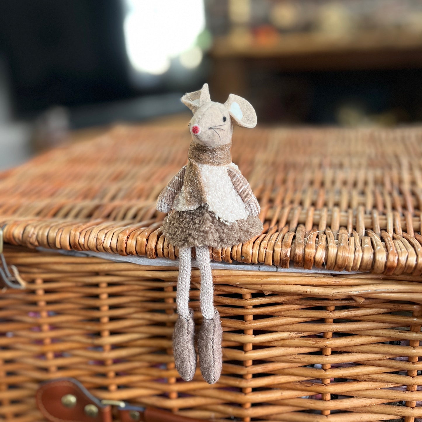 Beige Fabric Mouse Shelf Sitters