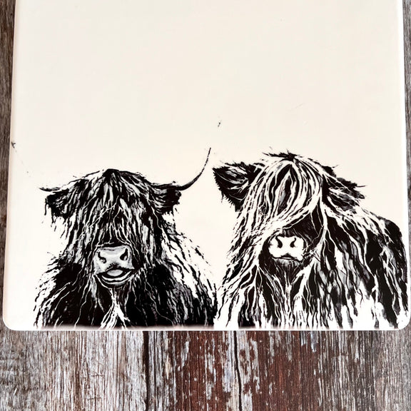 Highland Cow Ceramic Trivet Close Up Design