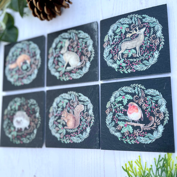 Woodland Animal Coaster Set From Right Angle