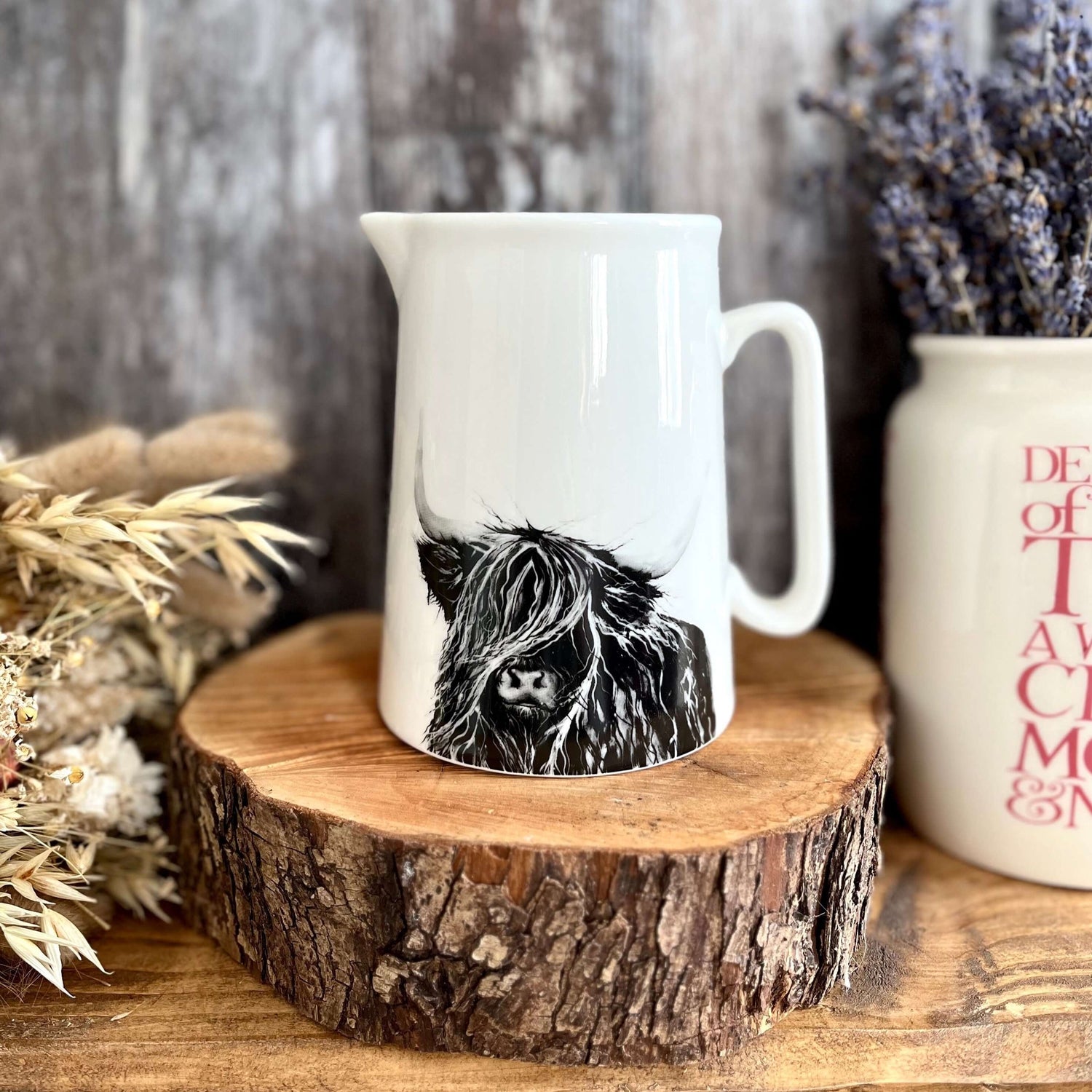 Black & White Highland Cow Jug Displayed on Shelf