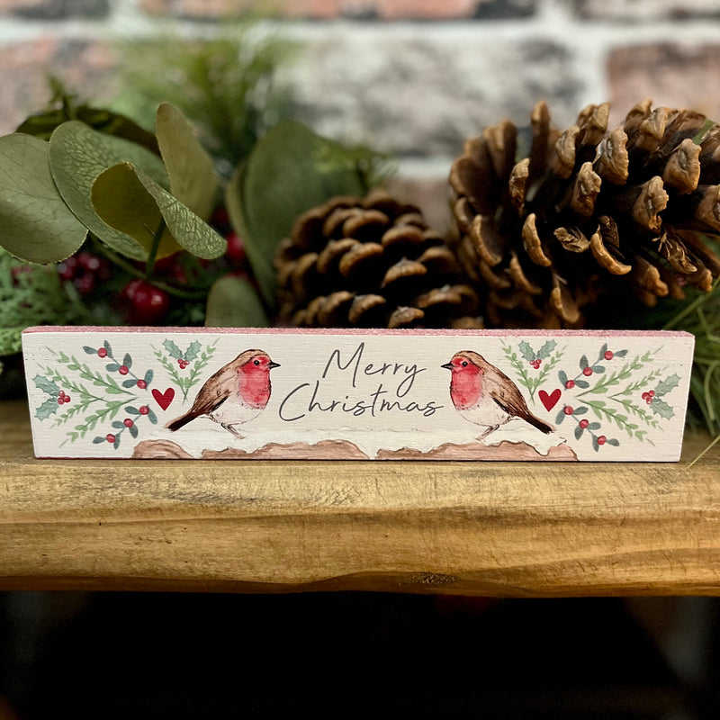 Glitter Robin Wooden Block | Christmas Table Favour