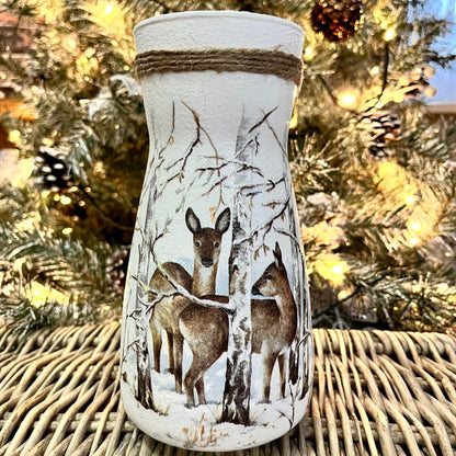 Winter Deer Glass Vase | Rustic Christmas Decor