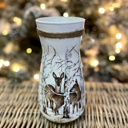 Winter Deer Glass Vase | Rustic Christmas Decor