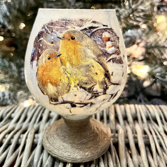 Small Robin Candle Holder | Rustic Christmas