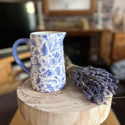 Blue Ceramic Rabbit Floral Jug On Stool From above