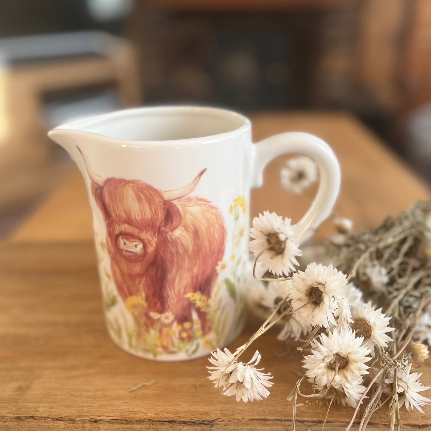 Spring Highland Cow Jug From Above 