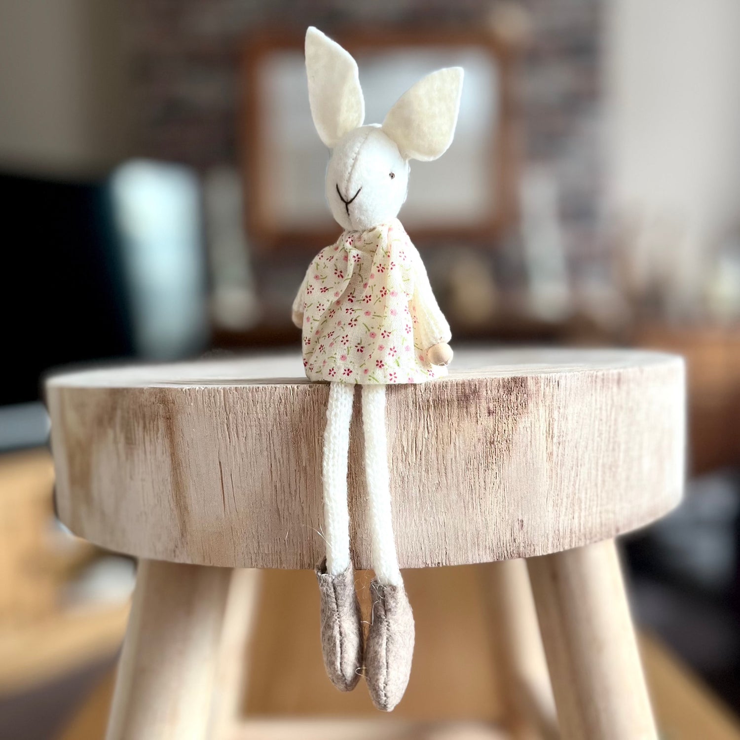 Floral Dress Bunny on Stool