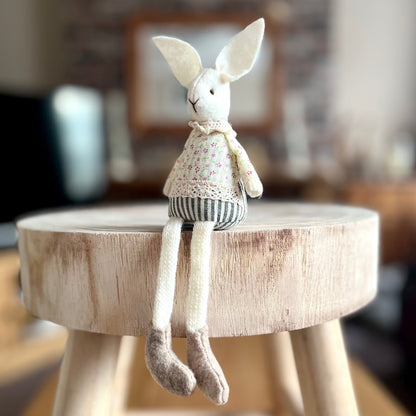 Floral Striped Bunny on Stool