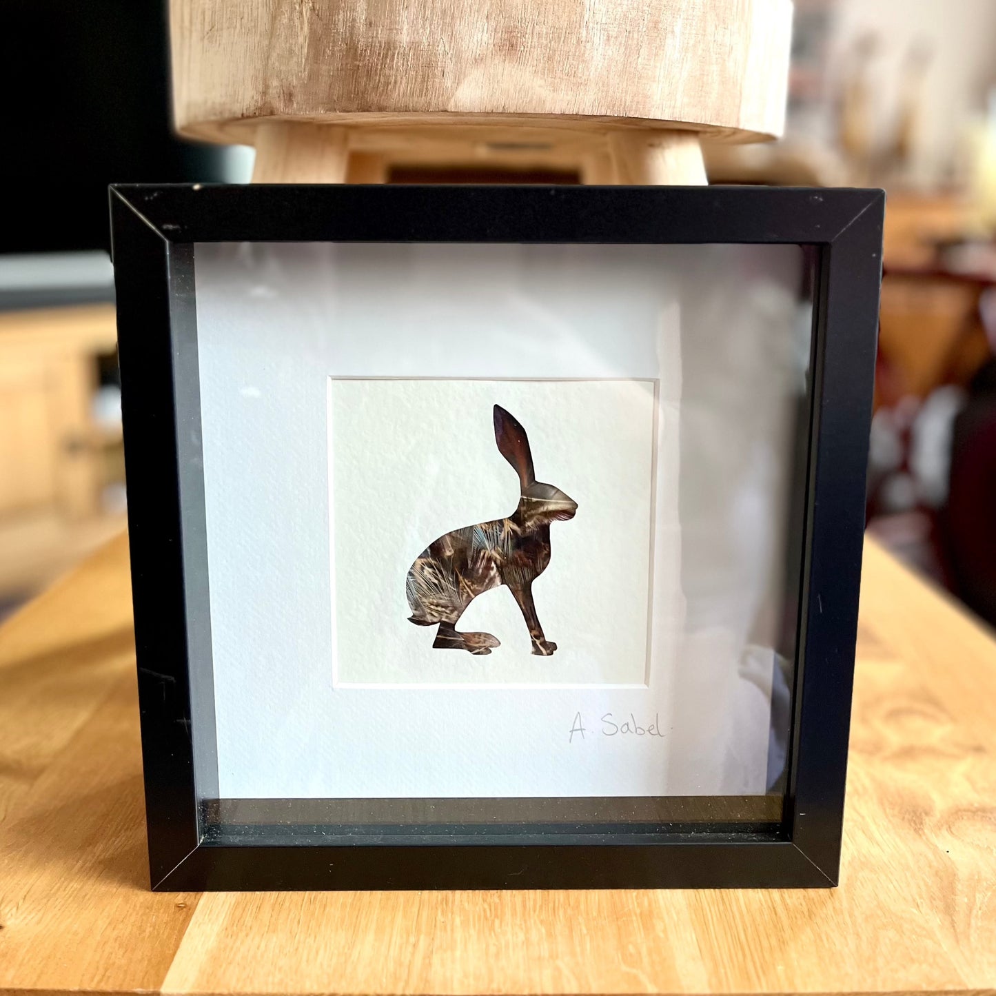 Framed Hare Pheasant Feather Artwork