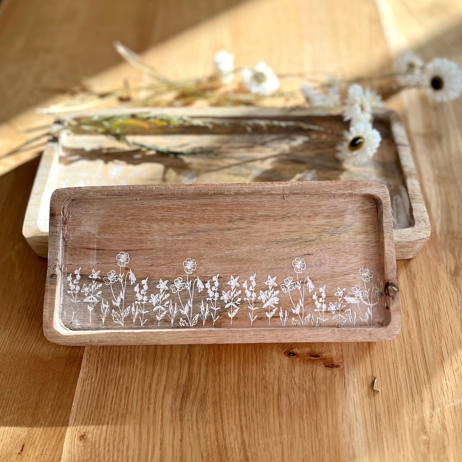 Small & Large Wooden Trays Showing the Size