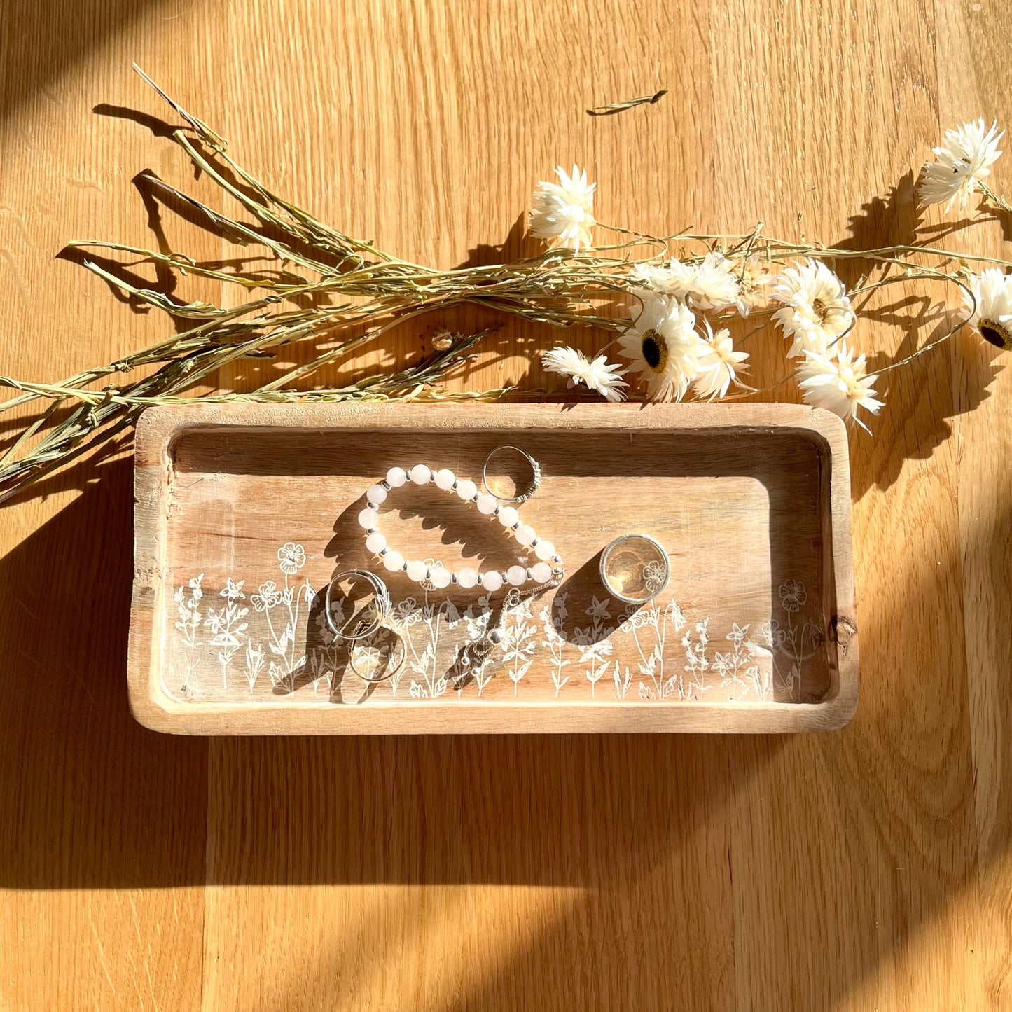 Showing Use of Small Wooden Tray As A Jewellery Tray