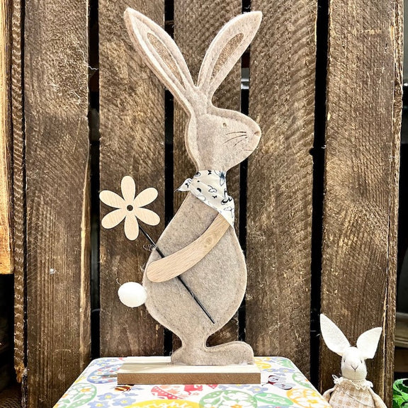 Freestanding Felt Bunny Stood on Easter Tin