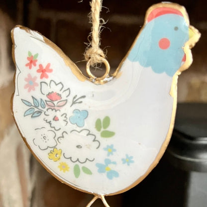 Close Up of Blue Faced Hen Metal Hanger