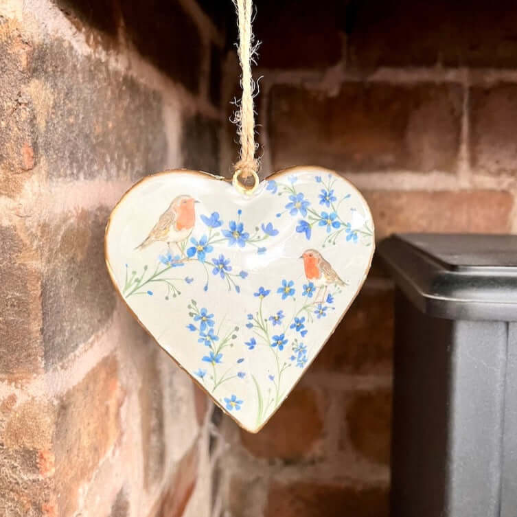 Floral Robin Hanger Displayed by Fireplace