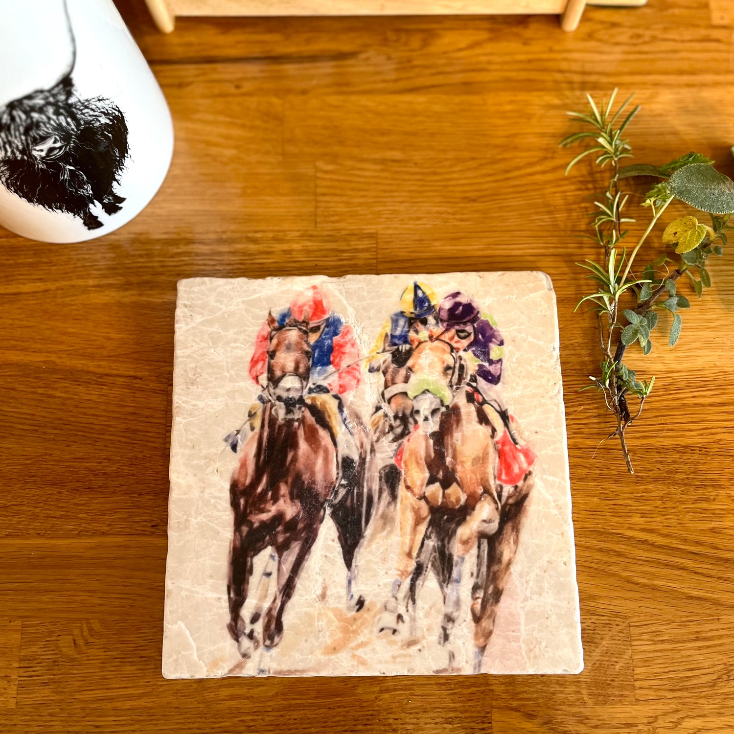 Square Marble Horse Racing Trivet