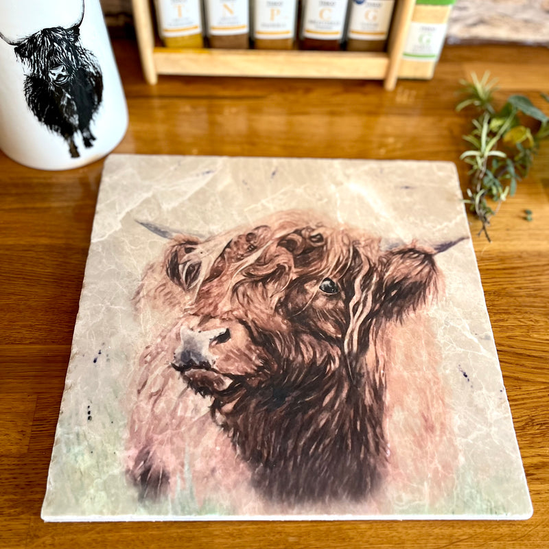 Large Highland Cow Marble Trivet