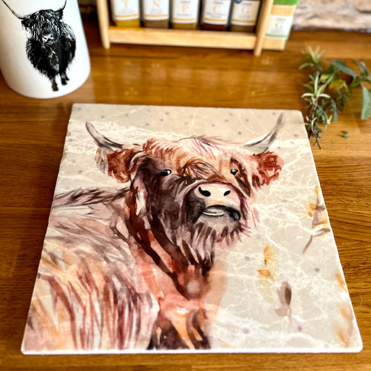 Large Highland Head Marble Trivet