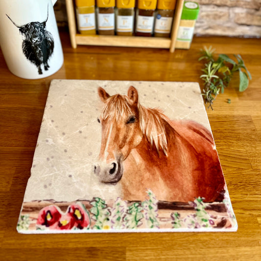 Large Horse Natural Marble Trivet