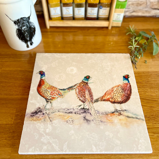 Large Pheasant Marble Trivet