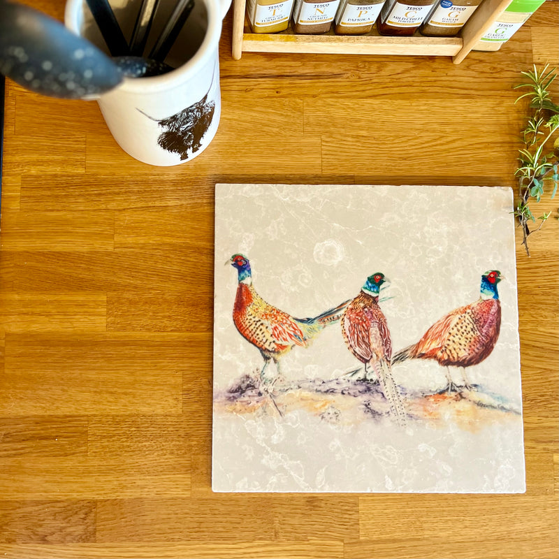 Large Pheasant Marble Trivet