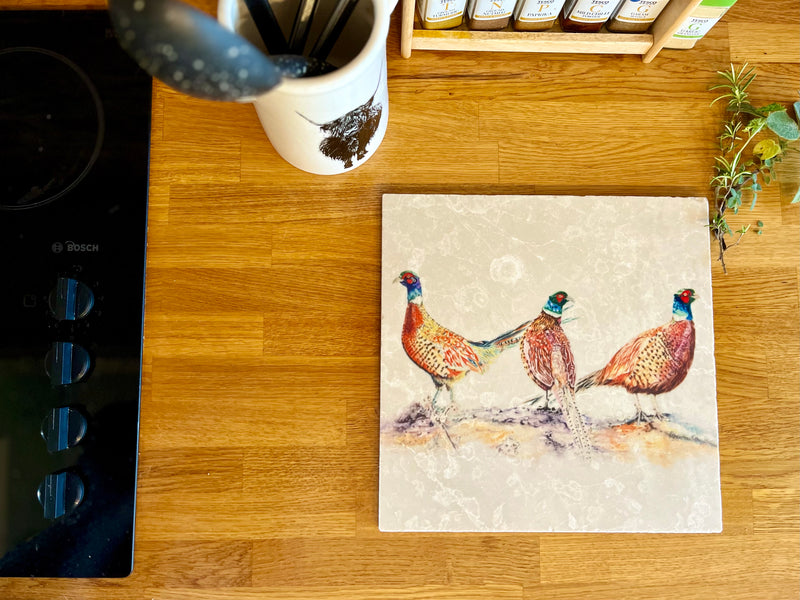 Large Pheasant Marble Trivet