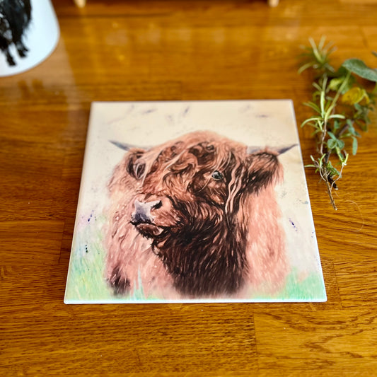 Square Ceramic Highland Cow Trivet