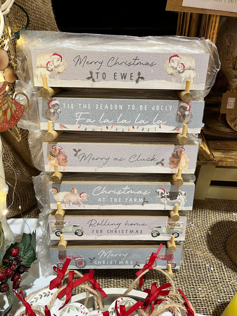 Glitter Christmas Farm Wooden Block