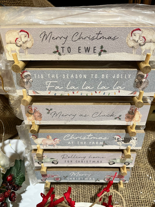 Glitter Christmas Farm Wooden Block