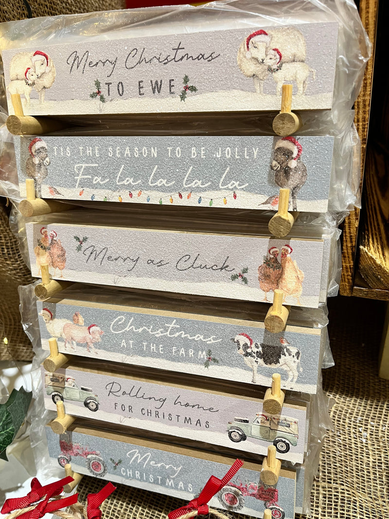 Glitter Christmas Farm Wooden Block