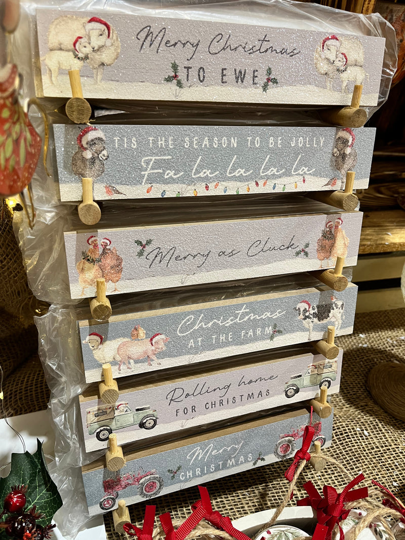 Glitter Christmas Farm Wooden Block