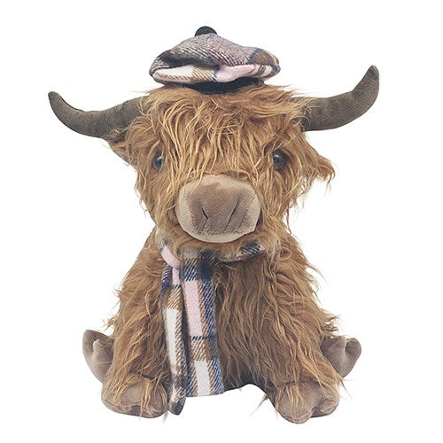 Neutral Check Sitting Highland Cow Doorstop