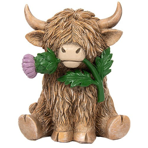 Highland Cow Figurine with Thistle