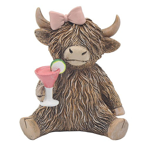 Highland Cow with Cocktail Glass