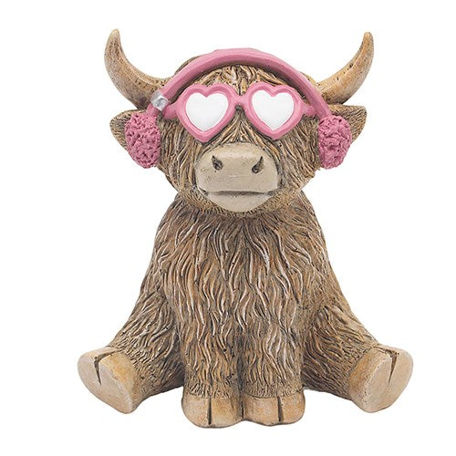Highland Cow Ornament Wearing Earmuffs