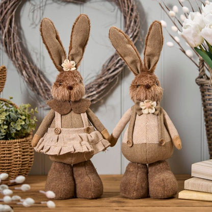 Freestanding Plush Bunny Figurine – Mr or Mrs Bunny, Rustic Easter Decor, Farmhouse Spring Ornament, Cute Plush Rabbit Decoration