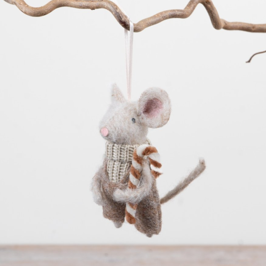 Hanging Felt Mouse with Candy Cane