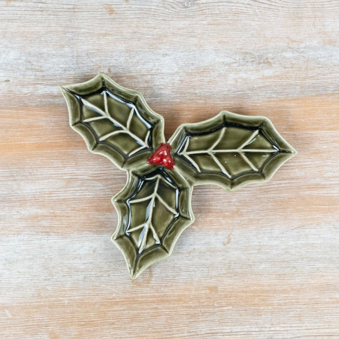 Festive Ceramic Holly Dish
