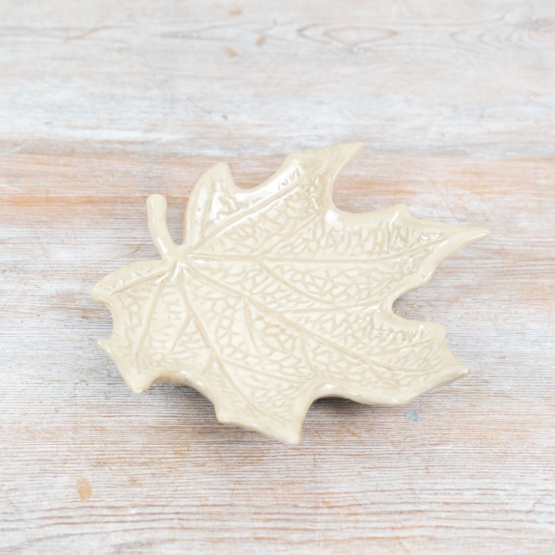 Ceramic Cream Leaf Trinket Dish