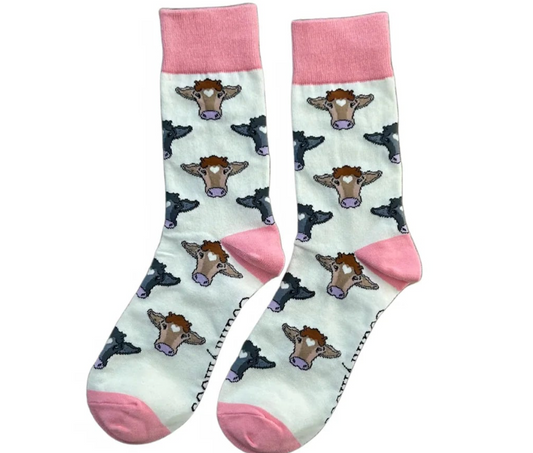 Pink Cow Face Crew Socks