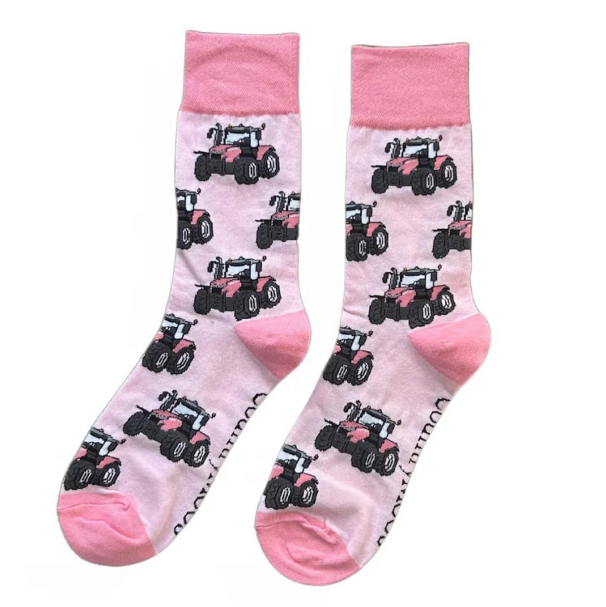 Pink Tractor Crew Socks - CountryMoos Farming Socks