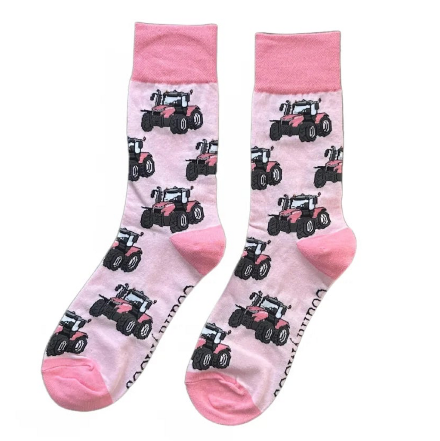 Pink Tractor Crew Socks