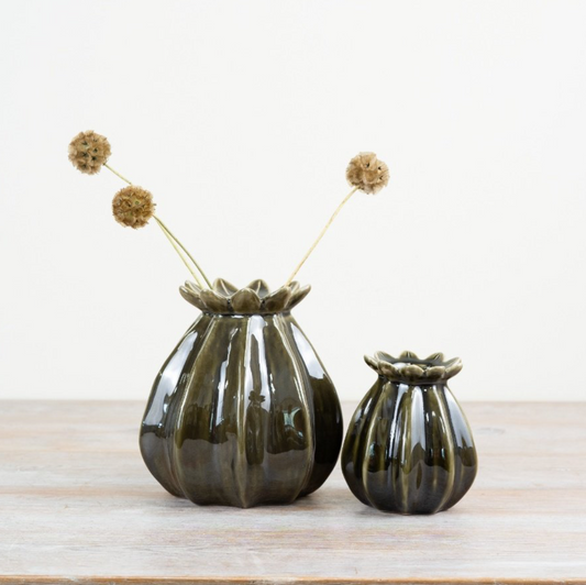 Ceramic Dark Green Poppy Seed Vase